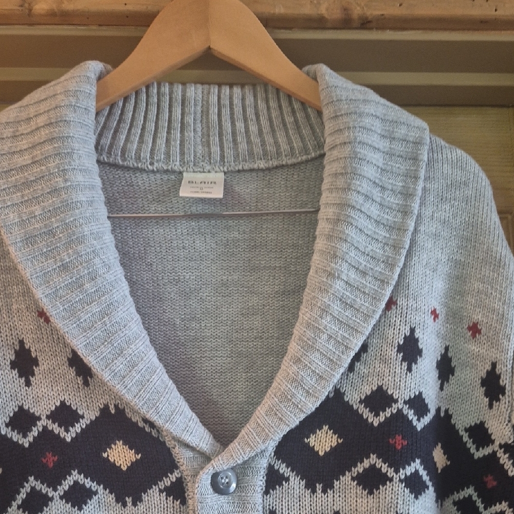 Blair Gray & Black Patterned Cardigan Nan Tucket Hamptons Preppy 80s 90s Y2k Med - Picture 3 of 10